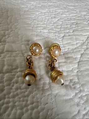 Gold-Tone Pearl Drop Earrings - Elegant Women’s Jewelry